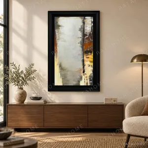 Silver and Amber Streak Abstract in Black Frame, 68 x 109 cm — front view