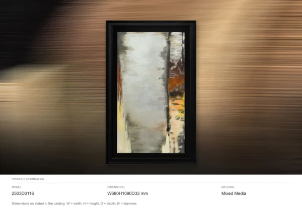 Silver and Amber Streak Abstract in Black Frame, 68 x 109 cm — dimensions