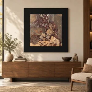 Marbled Rust Abstract in Wide Black Frame, 111 x 110 cm — front view