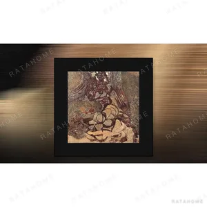 Marbled Rust Abstract in Wide Black Frame, 111 x 110 cm — in a room setting