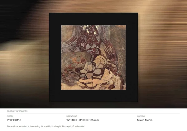 Marbled Rust Abstract in Wide Black Frame, 111 x 110 cm — dimensions