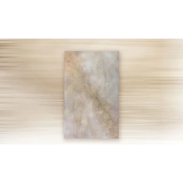 Champagne Gold Speckle Textured Painting, 68 x 109 cm in brushed brass — in a room setting
