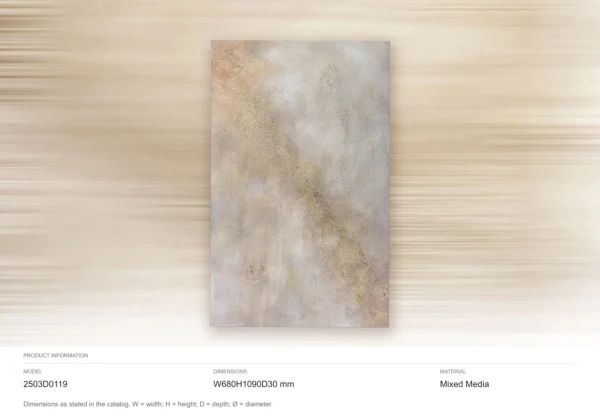 Champagne Gold Speckle Textured Painting, 68 x 109 cm in brushed brass — dimensions