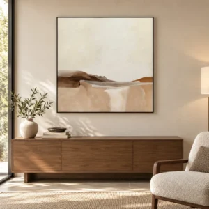 Minimal Desert Landscape Painting in oatmeal — front view