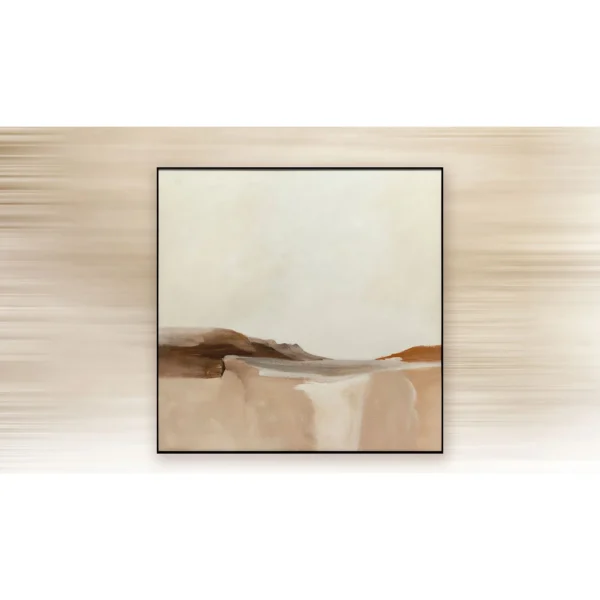 Minimal Desert Landscape Painting in oatmeal — in a room setting