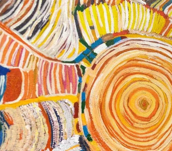 Multicolour Patchwork Line Painting, 100 x 100 cm in multicolour — detail