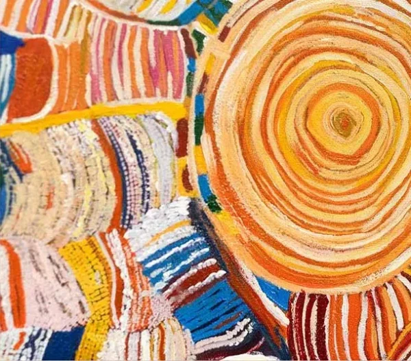 Multicolour Patchwork Line Painting, 100 x 100 cm in multicolour — detail