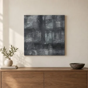Charcoal Grid Textured Wall Art, 50 x 50 cm in black — front view