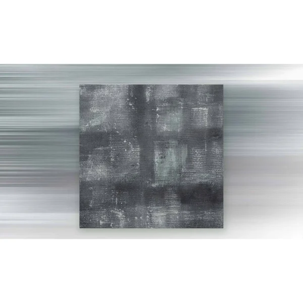 Charcoal Grid Textured Wall Art, 50 x 50 cm in black — in a room setting