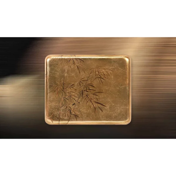 Gold Leaf Bamboo Panel with Rounded Corners, 55 x 45 cm in brushed brass — in a room setting