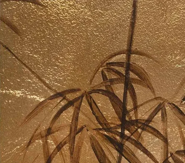 Gold Leaf Bamboo Panel with Rounded Corners, 55 x 45 cm in brushed brass — detail