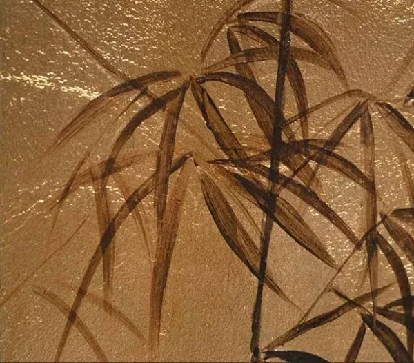 Gold Leaf Bamboo Panel with Rounded Corners, 55 x 45 cm in brushed brass — detail