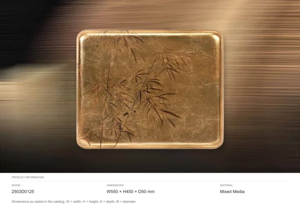 Gold Leaf Bamboo Panel with Rounded Corners, 55 x 45 cm in brushed brass — dimensions