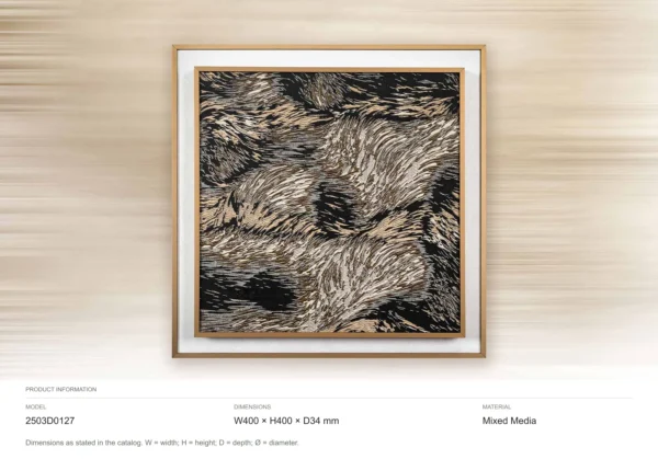 Tan and Black Feather Stroke Painting in sand — dimensions