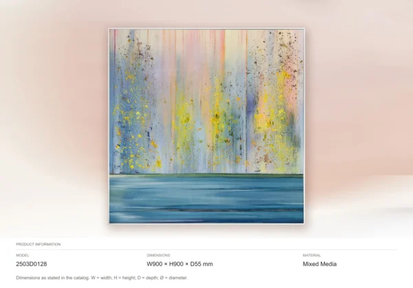 Rainbow Drip Over Blue Sea Textured Painting, 90 x 90 cm in blue — dimensions