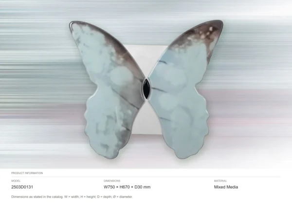 Pale Blue Butterfly Wing Wall Sculpture, 75 x 67 cm in blue — dimensions