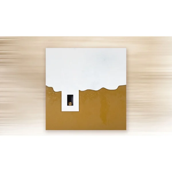 White Plaster and Ochre Panel with Inset Window, 50 x 50 cm in ivory — in a room setting