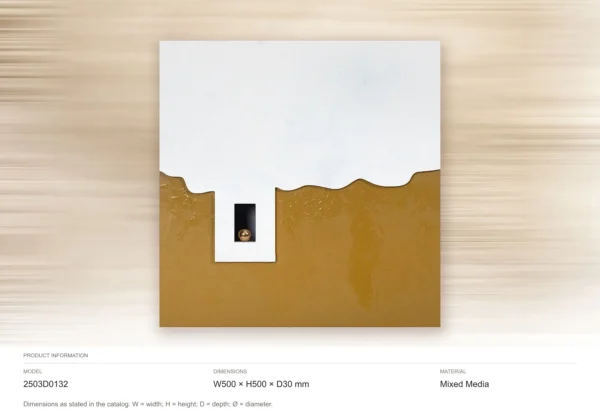 White Plaster and Ochre Panel with Inset Window, 50 x 50 cm in ivory — dimensions