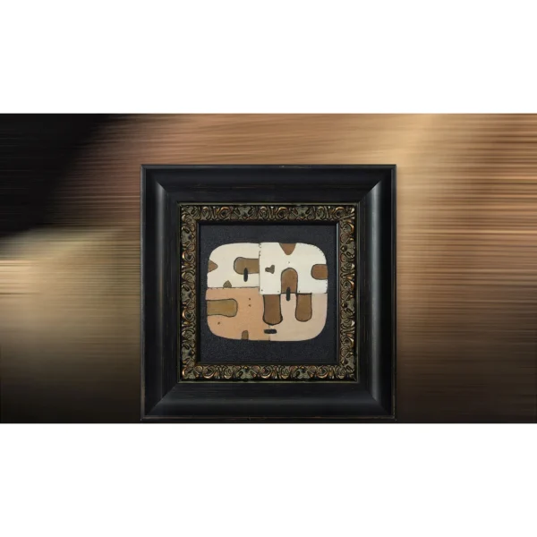 Small Abstract in Ornate Black and Gold Frame, 35 x 35 cm — in a room setting