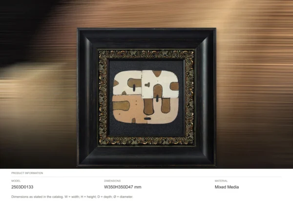 Small Abstract in Ornate Black and Gold Frame, 35 x 35 cm — dimensions