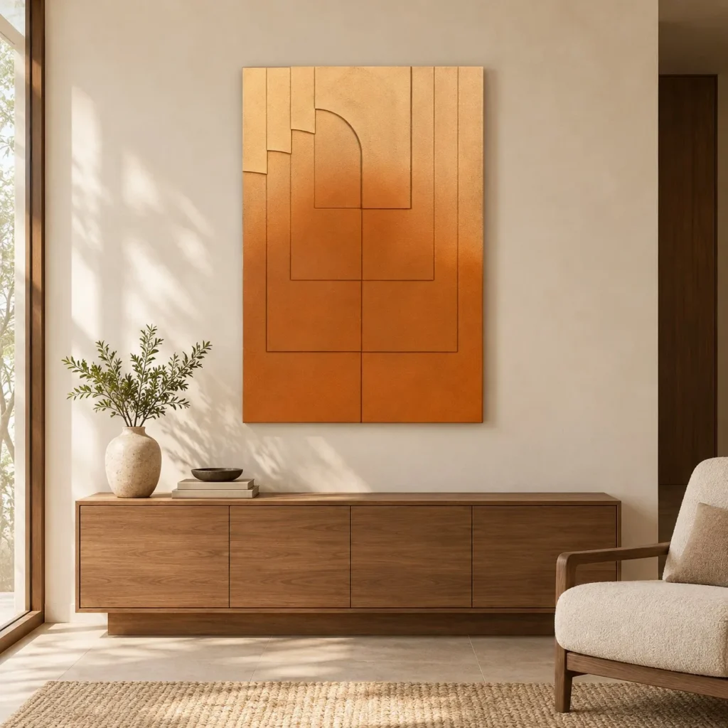 Orange Gradient Deco Relief Wall Art, 80 x 120 cm in rust — front view