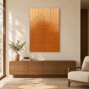 Orange Gradient Deco Relief Wall Art, 80 x 120 cm in rust — front view