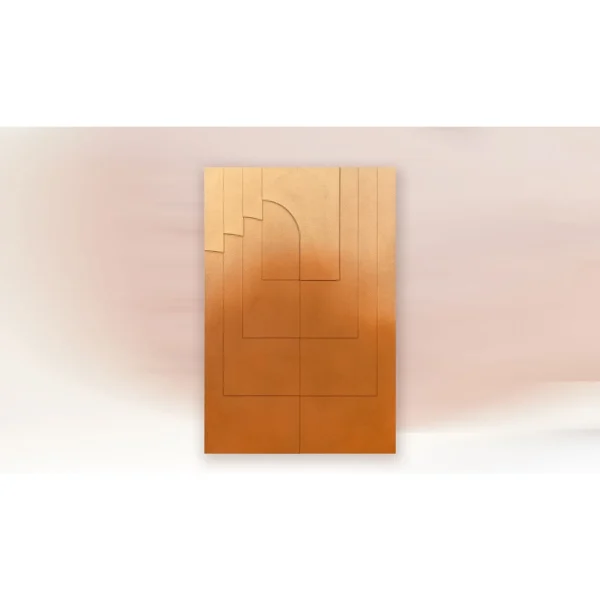 Orange Gradient Deco Relief Wall Art, 80 x 120 cm in rust — in a room setting