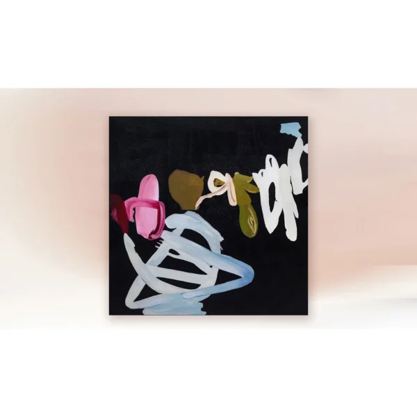 White Scribble and Pink Bloom in black — in a room setting