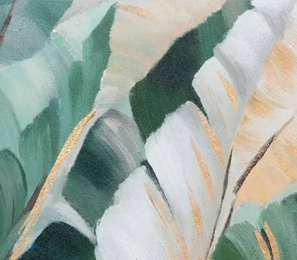 Banana Leaf Painting in Green and Gold, 90 x 90 cm — detail
