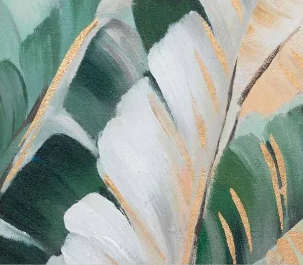 Banana Leaf Painting in Green and Gold, 90 x 90 cm — detail
