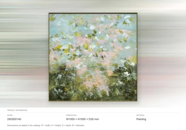 Blossom Meadow Impressionist Painting, 100 x 100 cm in olive — dimensions