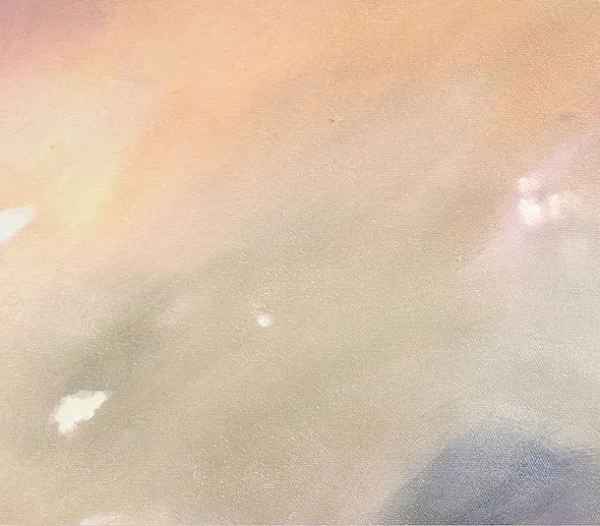Peach and Violet Cloud Wash Painting, 90 x 90 cm in rust — detail
