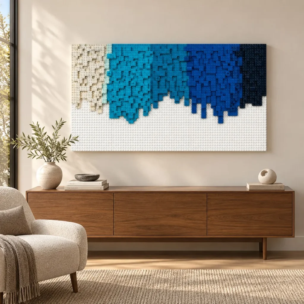 Blue Gradient Block Relief Wall Art, 130 x 70 cm in blue — front view