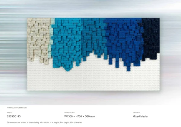 Blue Gradient Block Relief Wall Art, 130 x 70 cm in blue — dimensions