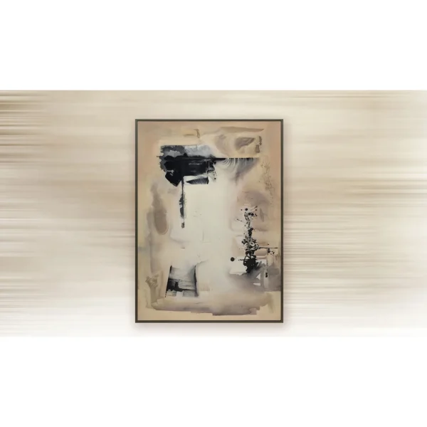 Black Stroke on Cream Abstract in Slim Frame, 80 x 120 cm — in a room setting