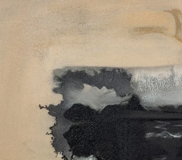 Black Stroke on Cream Abstract in Slim Frame, 80 x 120 cm — detail