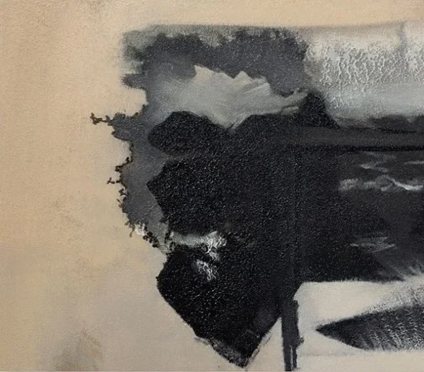 Black Stroke on Cream Abstract in Slim Frame, 80 x 120 cm — detail