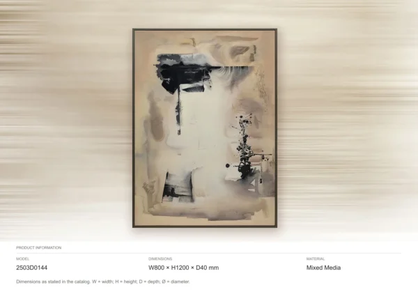Black Stroke on Cream Abstract in Slim Frame, 80 x 120 cm — dimensions
