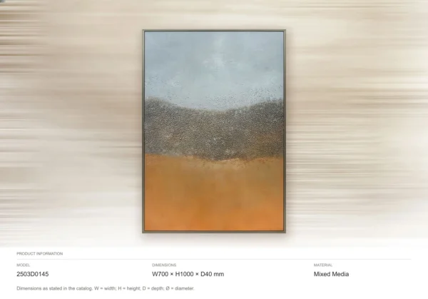 Grey Sky Over Orange Field Textured Painting, 70 x 100 cm in slate — dimensions