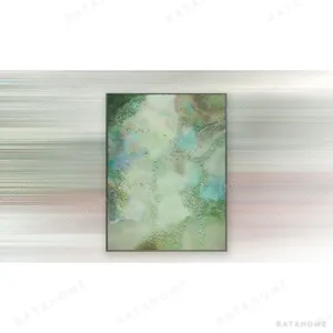 Green Marbled Glass Bead Panel, 85 x 120 cm in olive — in a room setting