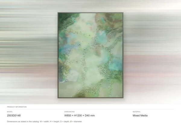 Green Marbled Glass Bead Panel, 85 x 120 cm in olive — dimensions