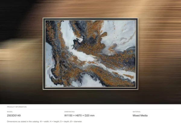 Wide Marbled Geode Painting in Black Frame, 115 x 87 cm — dimensions