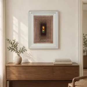 Nested Rust Frame Abstract in White Frame, 55 x 70 cm — front view
