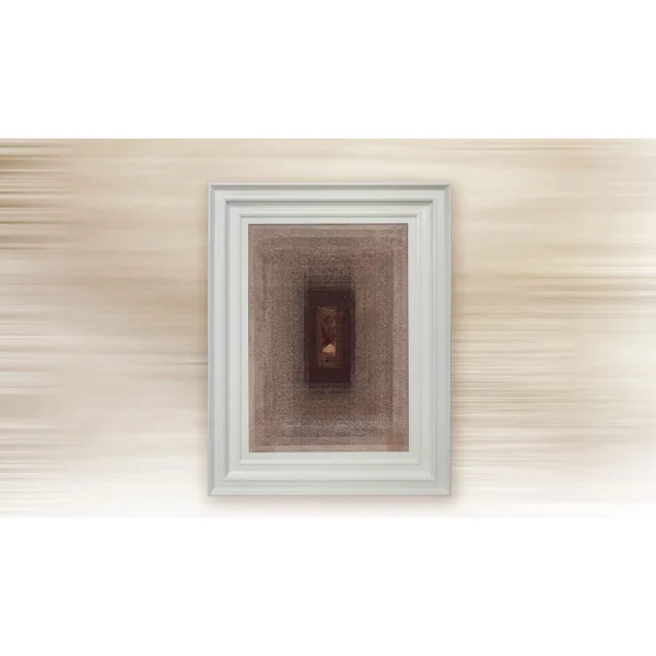 Nested Rust Frame Abstract in White Frame, 55 x 70 cm — in a room setting