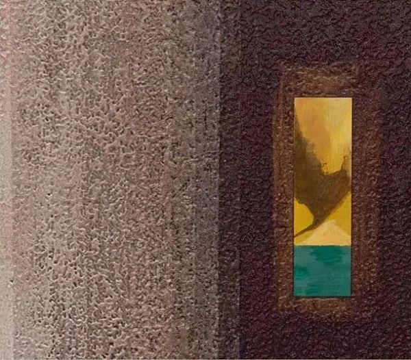 Nested Rust Frame Abstract in White Frame, 55 x 70 cm — detail