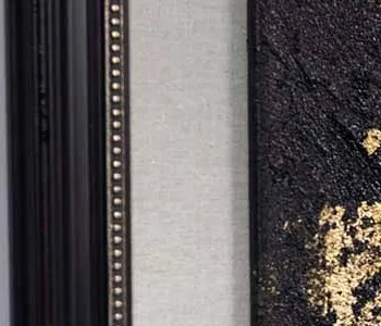 Gold Leaf on Black Textured Painting in Black Frame, 110 x — detail