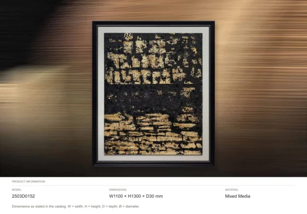 Gold Leaf on Black Textured Painting in Black Frame, 110 x — dimensions