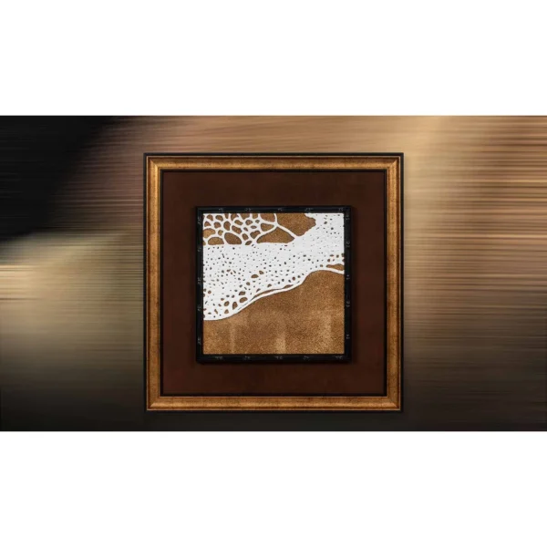 Rust Coastline Relief in Gold and Brown Frame, 65 x 65 cm — in a room setting