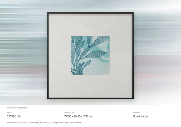 Small Teal Leaf Print in Black Frame, 45 x 45 cm — dimensions