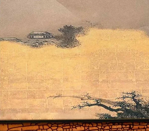 Rust Panel with Inset Cloud Landscape, 130 x 105 cm in rust — detail